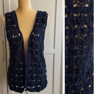 Vintage Boho/Hippie Blue Crochet Vest